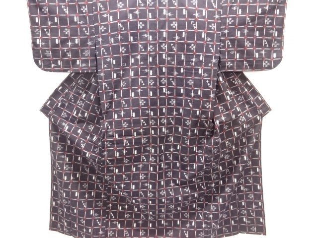 JAPANESE KIMONO / ANTIQUE HITOE KIMONO / KURUME KASURI / GRID